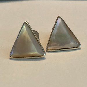 Sweet little triangular mother of pearl silver post earrings